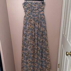 Fashion Nova Blue Floral Strapless Dress